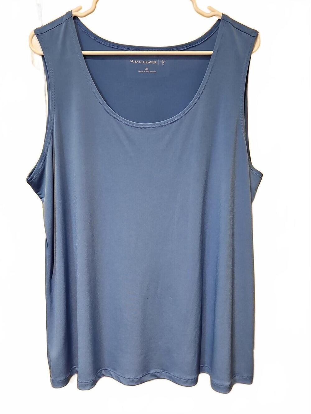 Susan Graver XL Modern Essentials Blue Sleeveless Top Scoop Neck Stretch